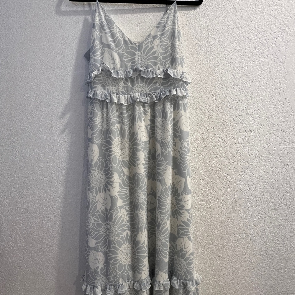 Madewell Sunflower Ruffle Midi Dress in Blue and White (Size US 6)